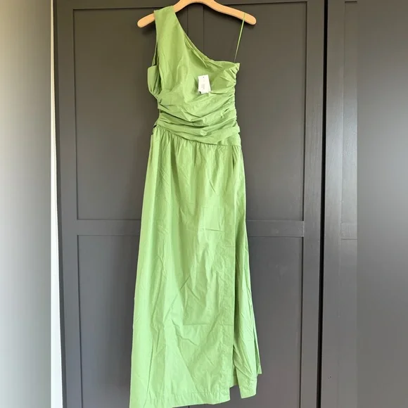 NWT • Abercrombie & Fitch One-Shoulder Cutout Maxi Green Dress • Large - Picture 3 of 10